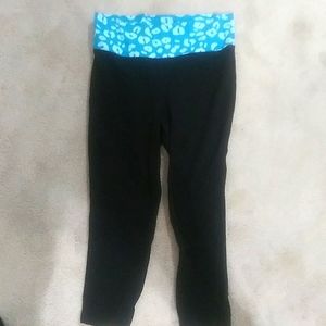 Size(9-18) black sweatpants with cheeta print band. brand= danskin.
